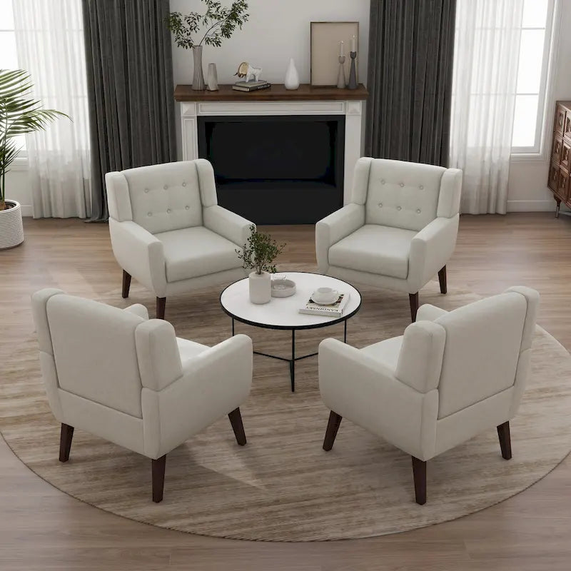 Set of 4 Accent Chairs Cotton Armchair for Living Room