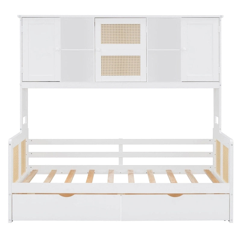 Twin Daybed with Storage Drawers, Cabinet, and Shelf, Sturdy Wood Construction