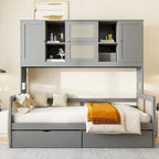 Twin Daybed with Storage Drawers, Cabinet, and Shelf, Sturdy Wood Construction