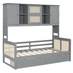 Twin Daybed with Storage Drawers, Cabinet, and Shelf, Sturdy Wood Construction