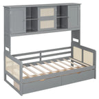 Twin Daybed with Storage Drawers, Cabinet, and Shelf, Sturdy Wood Construction