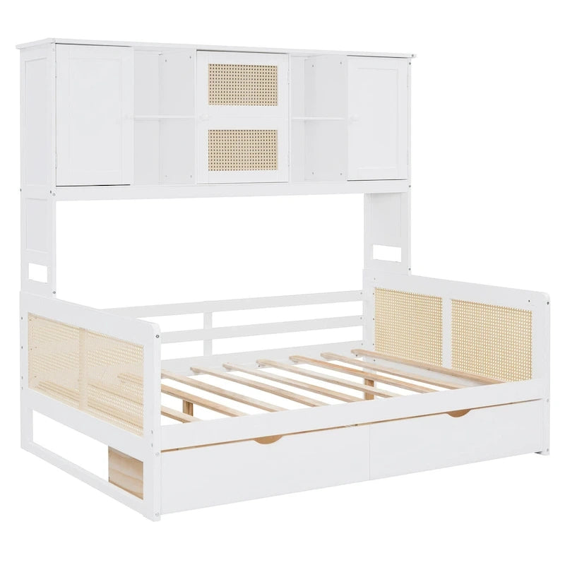 Twin Daybed with Storage Drawers, Cabinet, and Shelf, Sturdy Wood Construction