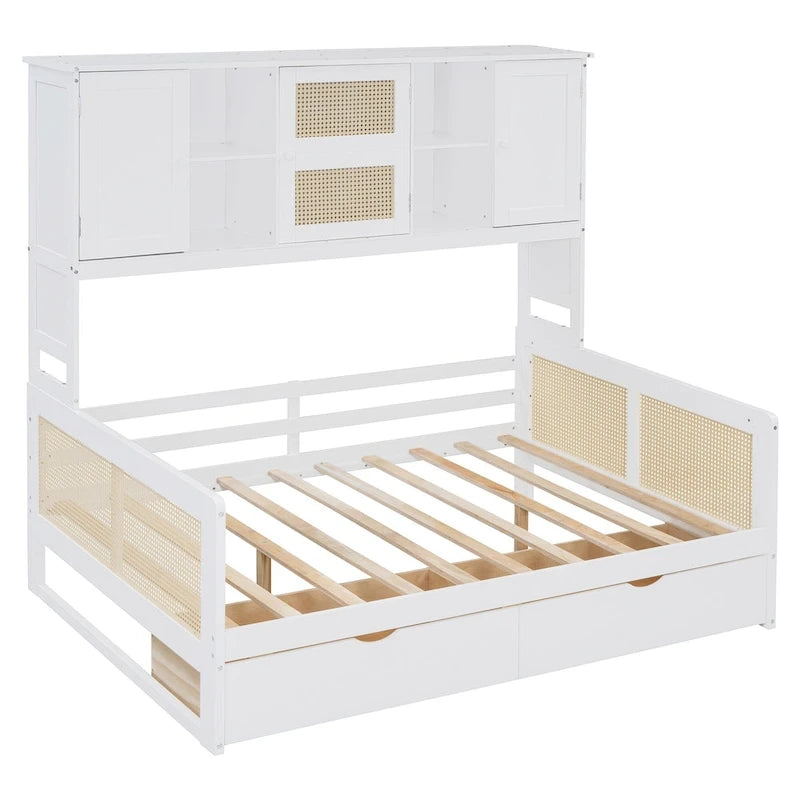 Twin Daybed with Storage Drawers, Cabinet, and Shelf, Sturdy Wood Construction