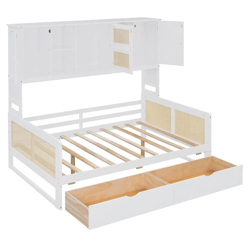 Twin Daybed with Storage Drawers, Cabinet, and Shelf, Sturdy Wood Construction