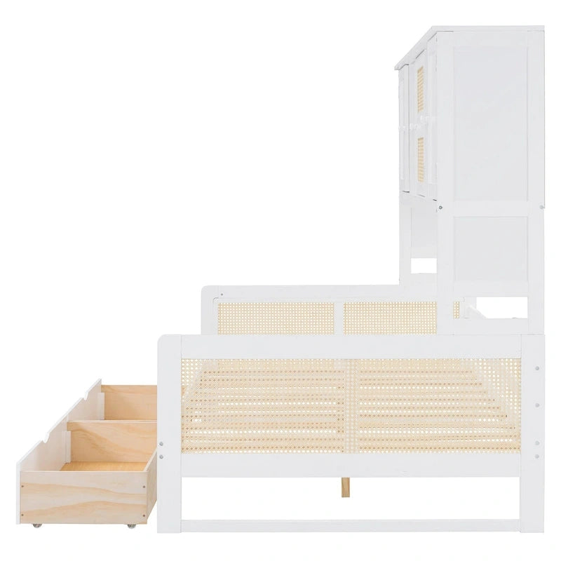 Twin Daybed with Storage Drawers, Cabinet, and Shelf, Sturdy Wood Construction