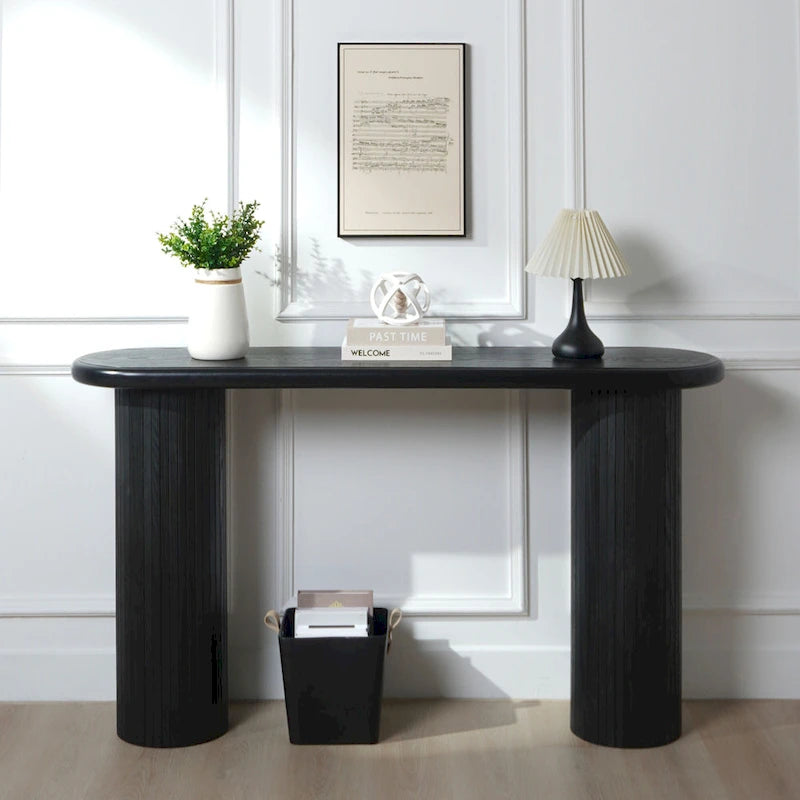 60   Wood Console Table with Ribbed Legs
