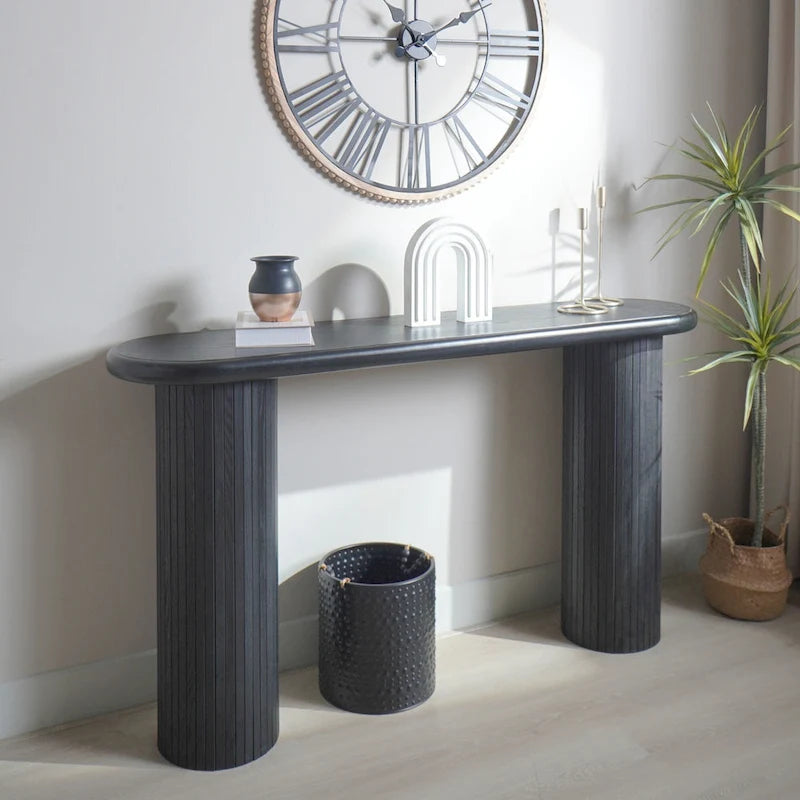 60   Wood Console Table with Ribbed Legs