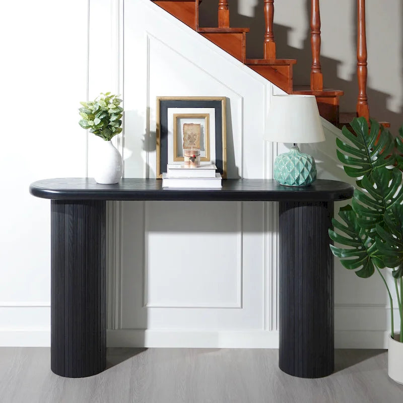 60   Wood Console Table with Ribbed Legs