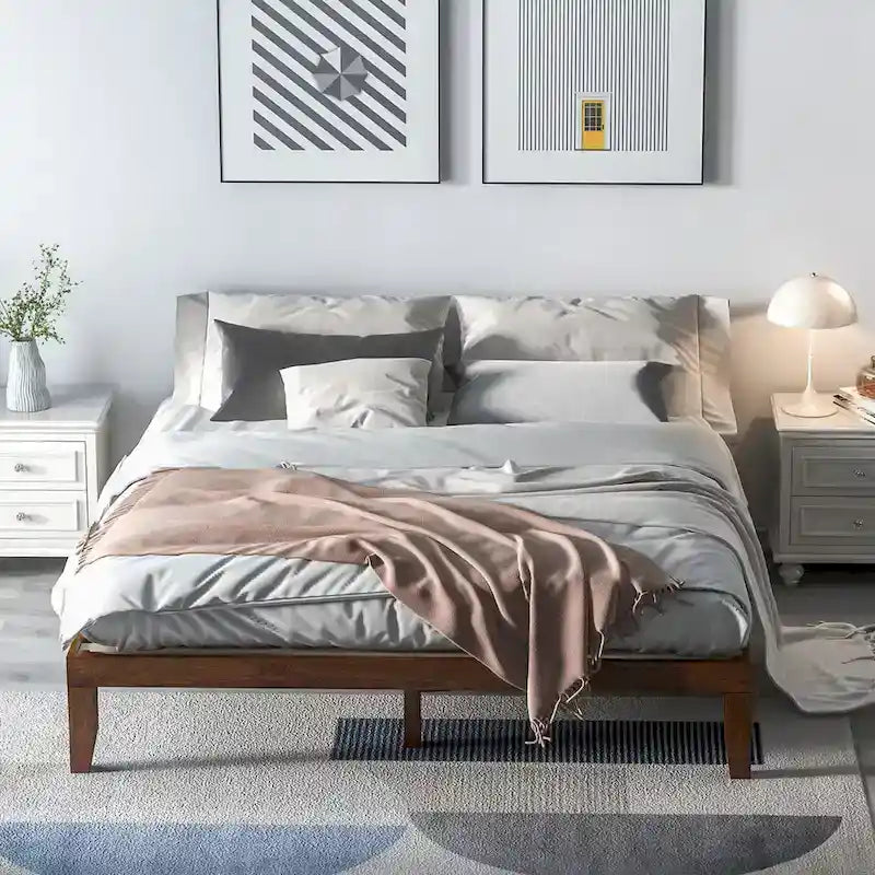 Costway King Size 14   Wooden Bed Frame Mattress Platform Wood Slats