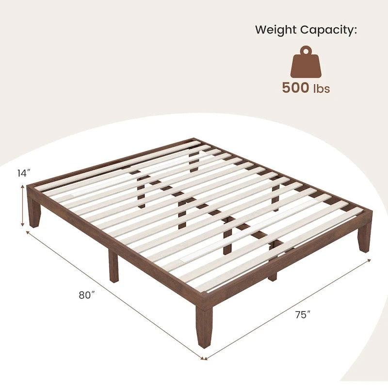 Costway King Size 14   Wooden Bed Frame Mattress Platform Wood Slats