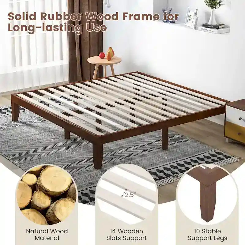 Costway King Size 14   Wooden Bed Frame Mattress Platform Wood Slats