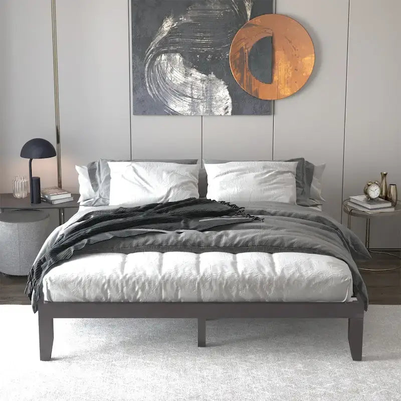 Costway King Size 14   Wooden Bed Frame Mattress Platform Wood Slats