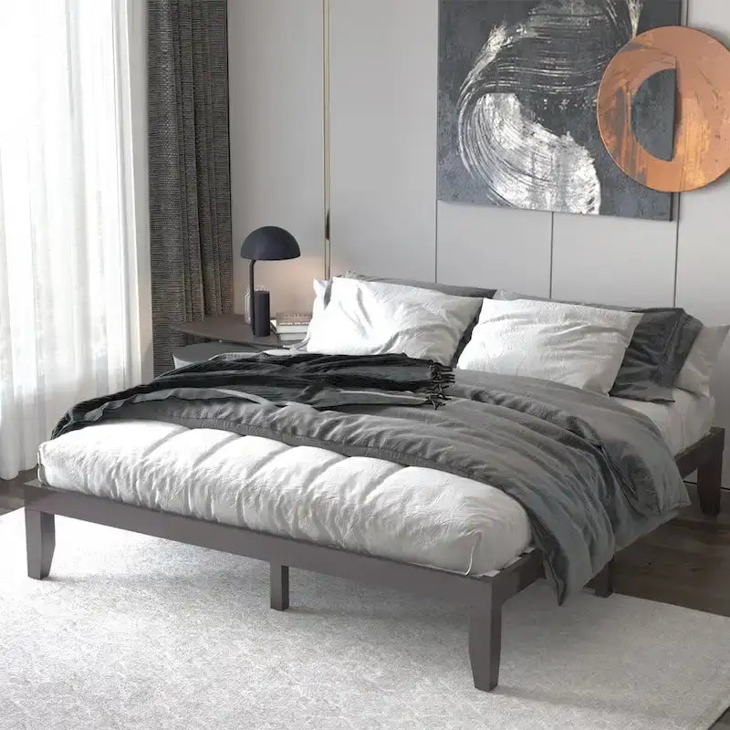 Costway King Size 14   Wooden Bed Frame Mattress Platform Wood Slats