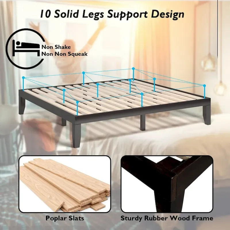 Costway King Size 14   Wooden Bed Frame Mattress Platform Wood Slats