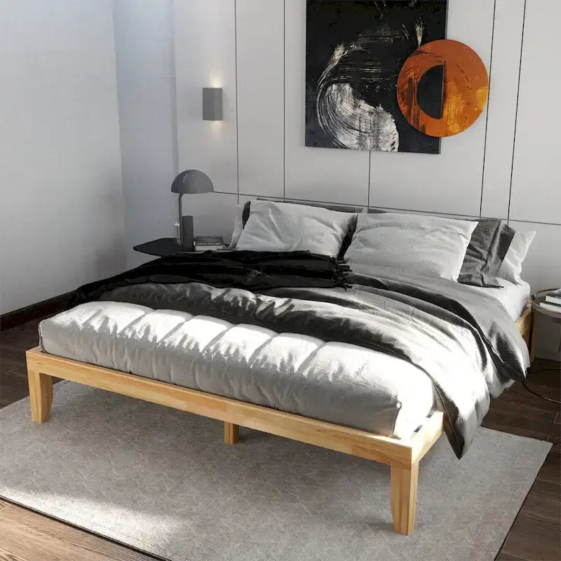 Costway King Size 14   Wooden Bed Frame Mattress Platform Wood Slats