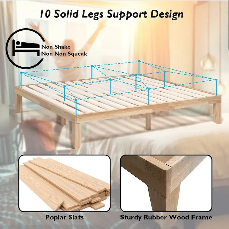 Costway King Size 14   Wooden Bed Frame Mattress Platform Wood Slats