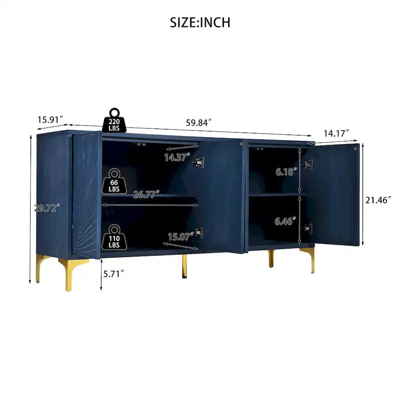 4-Door Sideboard with Unique Texture & Adjustable Shelves