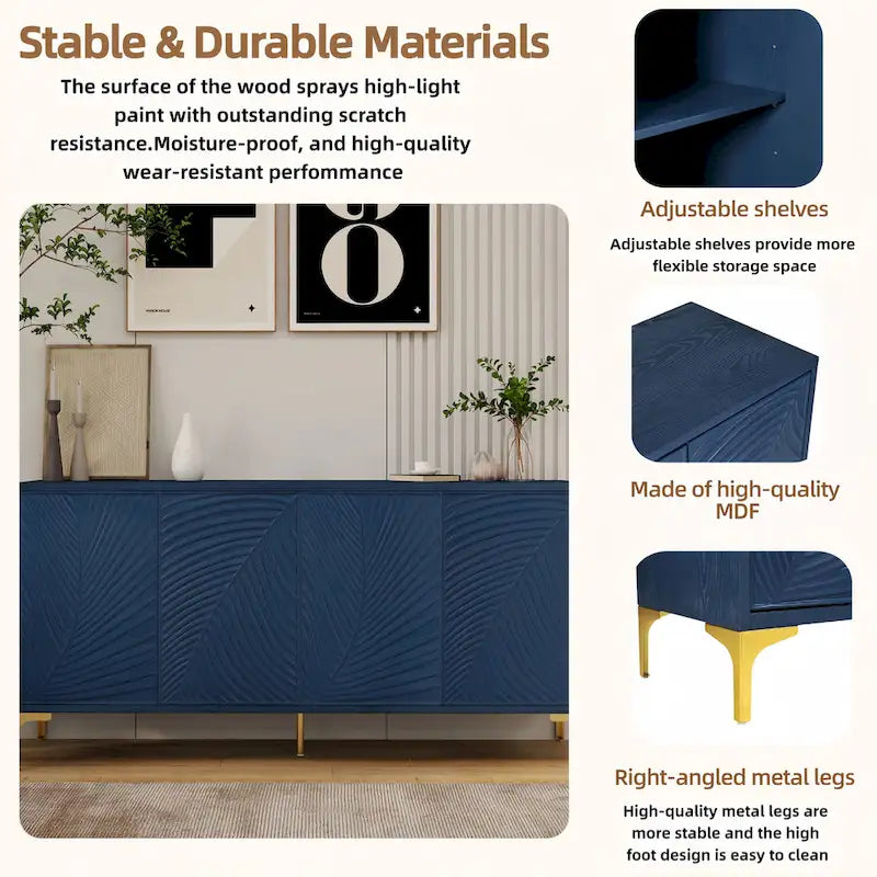 4-Door Sideboard with Unique Texture & Adjustable Shelves