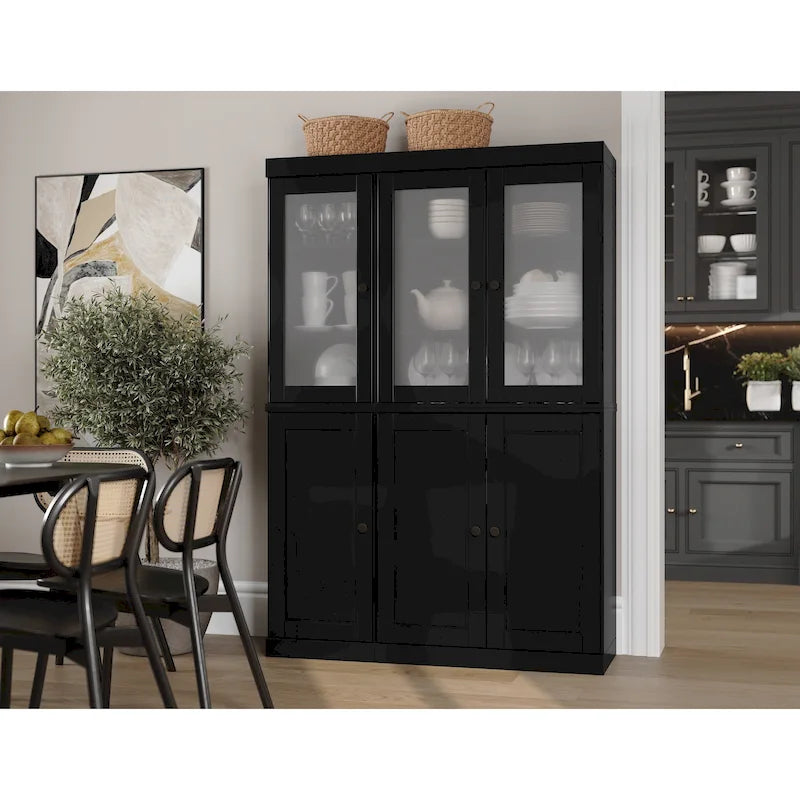 Palace Imports 100% Solid Wood 48.5   Pantry China Cabinet with Frosted Glass, Solid Wood Doors and 2-Drawers