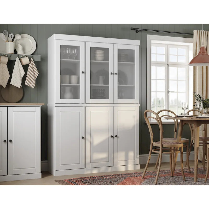 Palace Imports 100% Solid Wood 48.5   Pantry China Cabinet with Frosted Glass, Solid Wood Doors and 2-Drawers