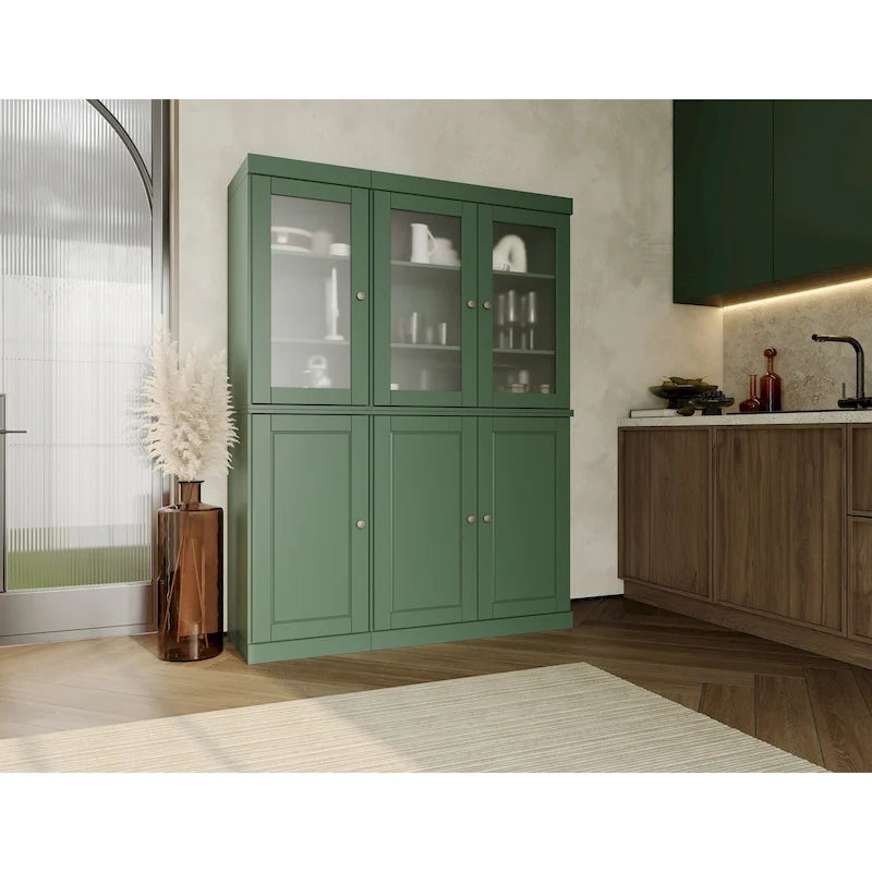 Palace Imports 100% Solid Wood 48.5   Pantry China Cabinet with Frosted Glass, Solid Wood Doors and 2-Drawers