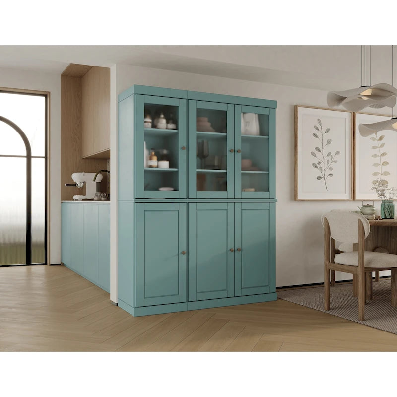 Palace Imports 100% Solid Wood 48.5   Pantry China Cabinet with Frosted Glass, Solid Wood Doors and 2-Drawers