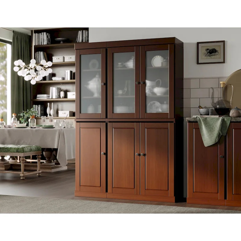 Palace Imports 100% Solid Wood 48.5   Pantry China Cabinet with Frosted Glass, Solid Wood Doors and 2-Drawers