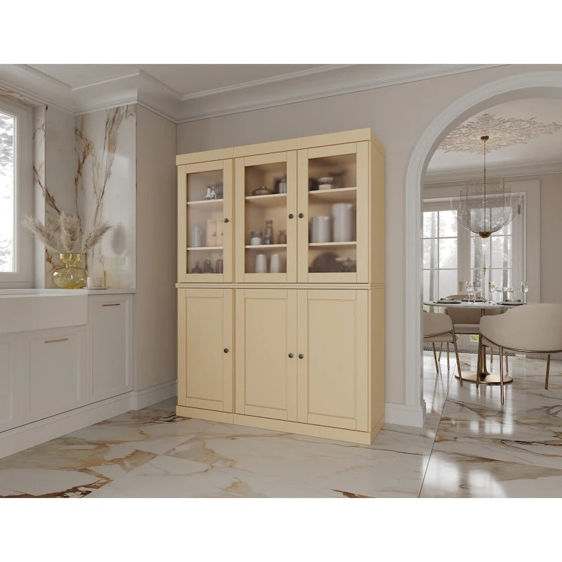 Palace Imports 100% Solid Wood 48.5   Pantry China Cabinet with Frosted Glass, Solid Wood Doors and 2-Drawers
