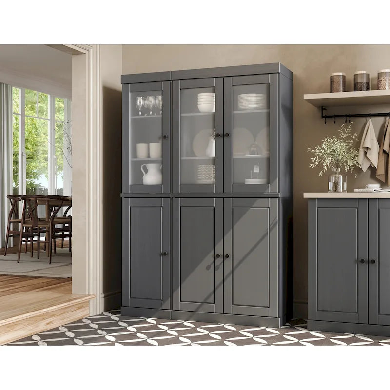 Palace Imports 100% Solid Wood 48.5   Pantry China Cabinet with Frosted Glass, Solid Wood Doors and 2-Drawers