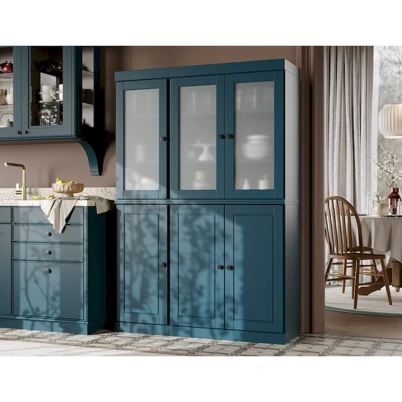 Palace Imports 100% Solid Wood 48.5   Pantry China Cabinet with Frosted Glass, Solid Wood Doors and 2-Drawers