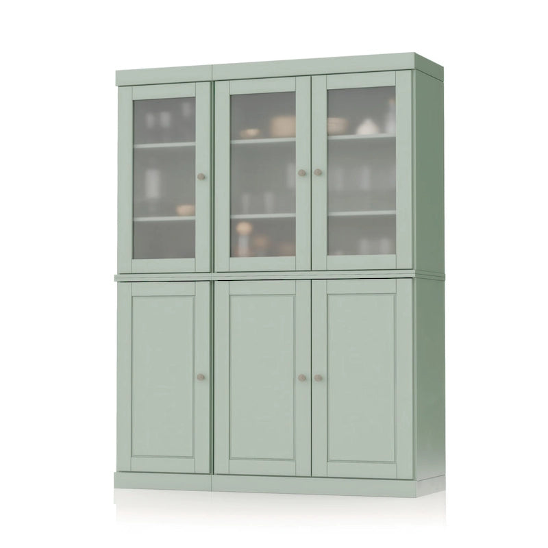 Palace Imports 100% Solid Wood 48.5   Pantry China Cabinet with Frosted Glass, Solid Wood Doors and 2-Drawers