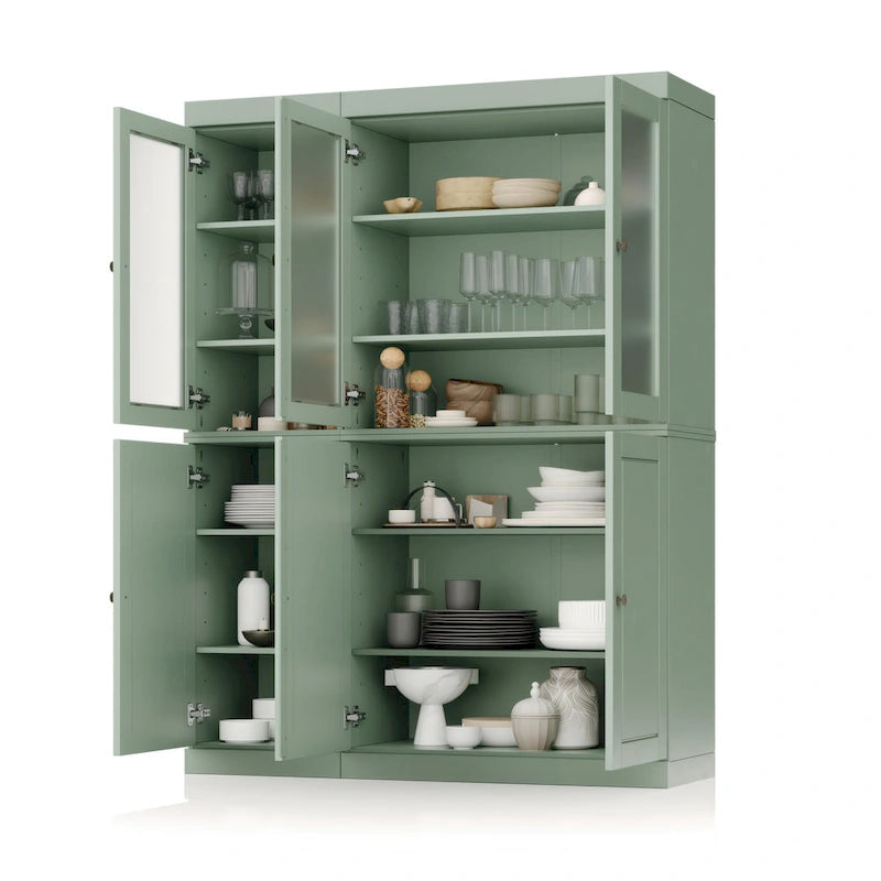 Palace Imports 100% Solid Wood 48.5   Pantry China Cabinet with Frosted Glass, Solid Wood Doors and 2-Drawers