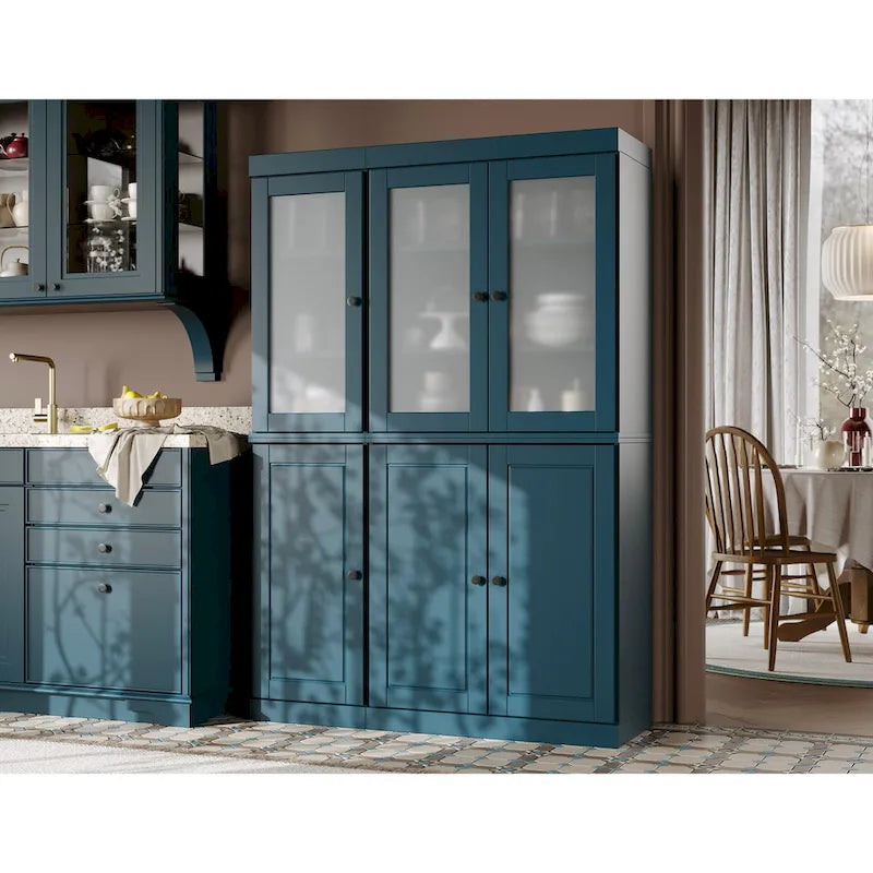 Palace Imports 100% Solid Wood 48.5   Pantry China Cabinet with Frosted Glass, Solid Wood Doors and 2-Drawers