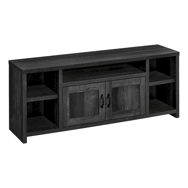Modern Reclaimed Black TV Stand for 55   TVs with Cabinets and Shelving Wood Entertainment Unit - 23.75H x 59W x 15.5D