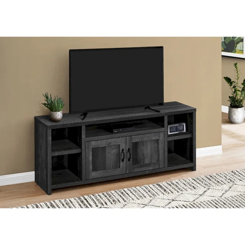 Modern Reclaimed Black TV Stand for 55   TVs with Cabinets and Shelving Wood Entertainment Unit - 23.75H x 59W x 15.5D