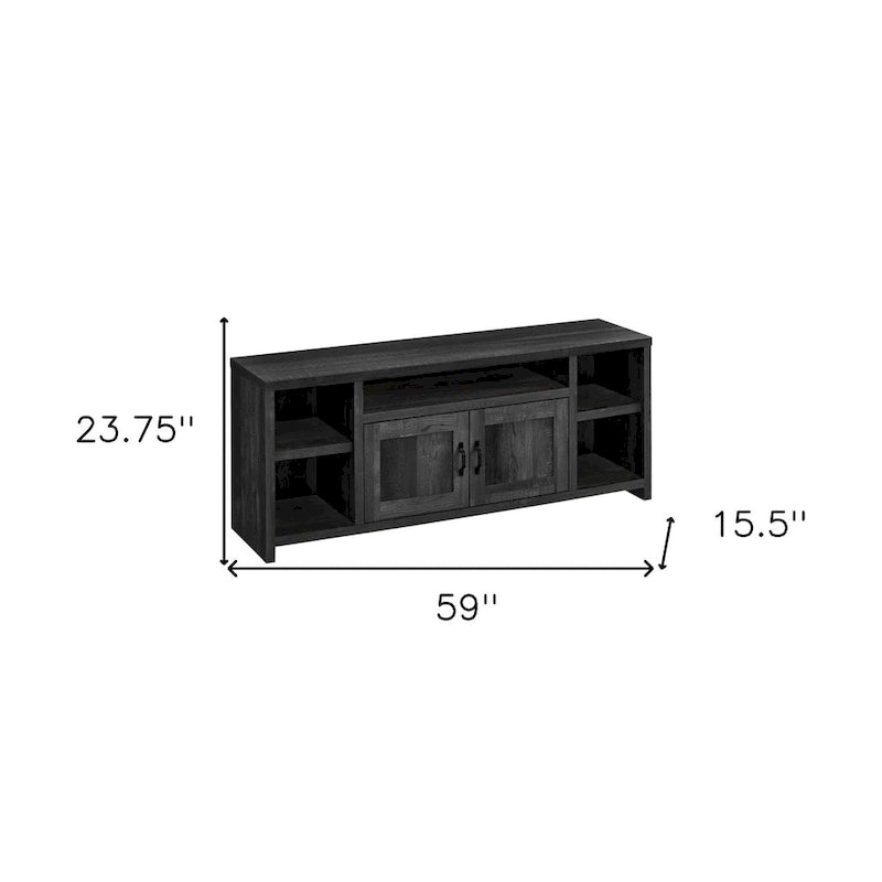 Modern Reclaimed Black TV Stand for 55   TVs with Cabinets and Shelving Wood Entertainment Unit - 23.75H x 59W x 15.5D