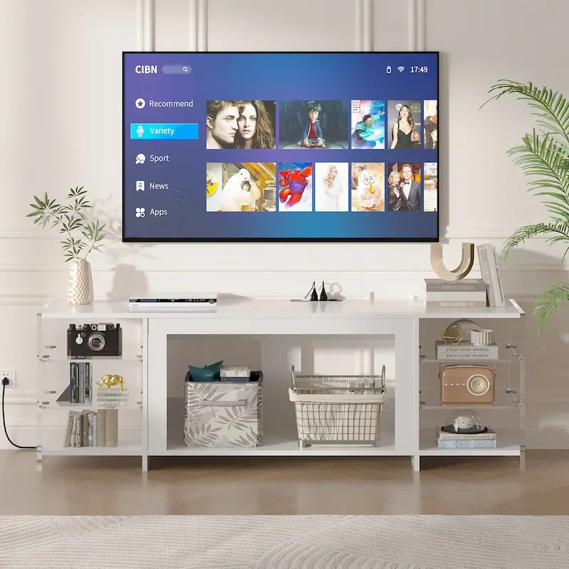 VECELO 70   Rustic TV Stand without/with Fireplace Heater(2 Options),Media Entertainment Center Table with Storage Shelves