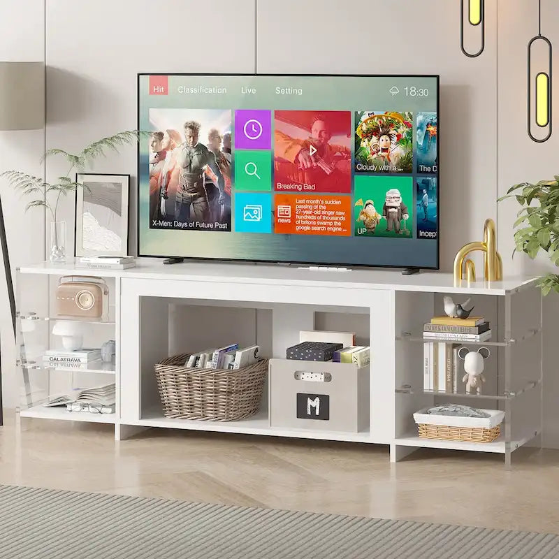 VECELO 70   Rustic TV Stand without/with Fireplace Heater(2 Options),Media Entertainment Center Table with Storage Shelves