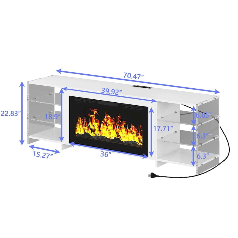 VECELO 70   Rustic TV Stand without/with Fireplace Heater(2 Options),Media Entertainment Center Table with Storage Shelves