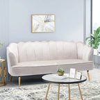 Velvet Channel Stitched 3-seater Sofa with Metal Legs