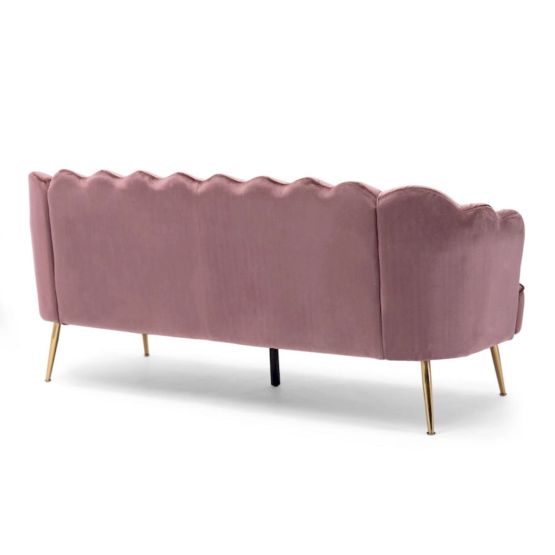 Velvet Channel Stitched 3-seater Sofa with Metal Legs