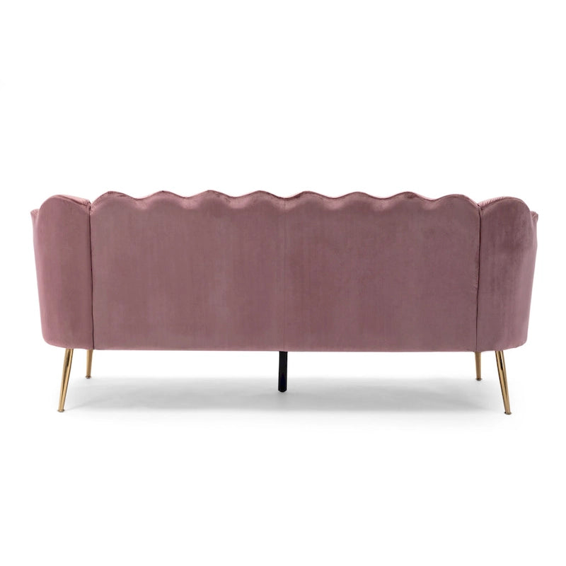 Velvet Channel Stitched 3-seater Sofa with Metal Legs