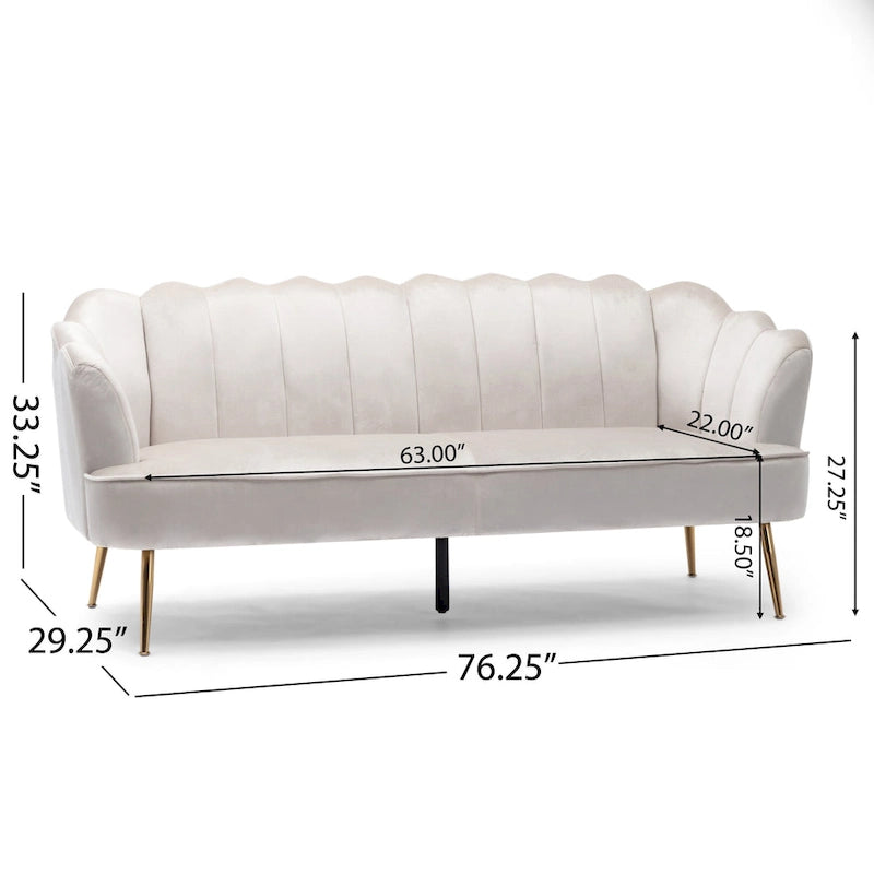 Velvet Channel Stitched 3-seater Sofa with Metal Legs
