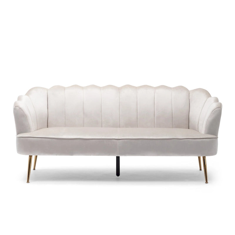 Velvet Channel Stitched 3-seater Sofa with Metal Legs