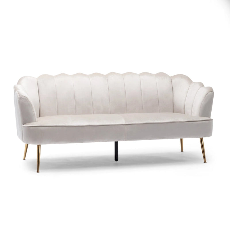 Velvet Channel Stitched 3-seater Sofa with Metal Legs