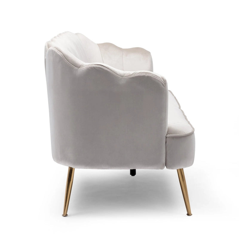 Velvet Channel Stitched 3-seater Sofa with Metal Legs