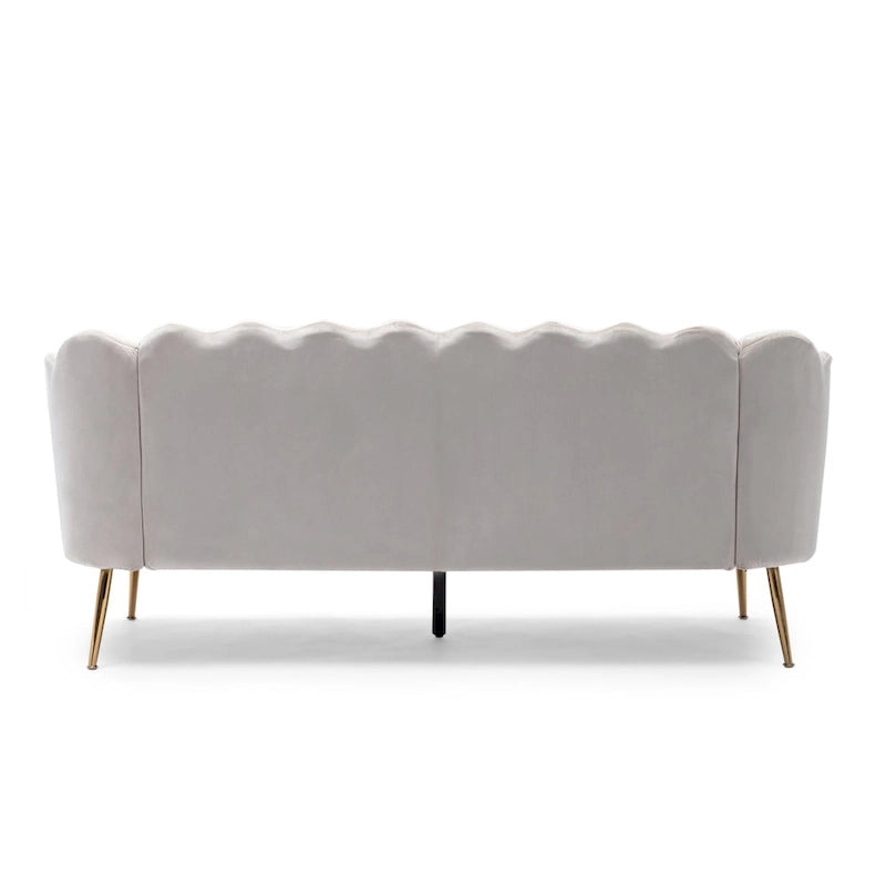 Velvet Channel Stitched 3-seater Sofa with Metal Legs