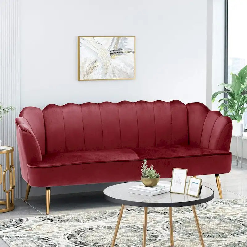 Velvet Channel Stitched 3-seater Sofa with Metal Legs