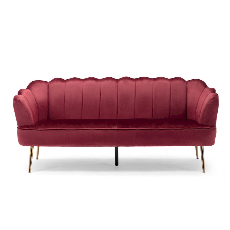 Velvet Channel Stitched 3-seater Sofa with Metal Legs