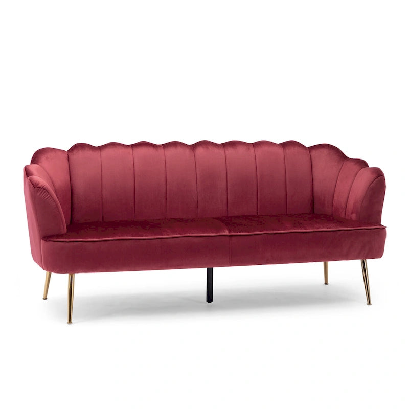 Velvet Channel Stitched 3-seater Sofa with Metal Legs